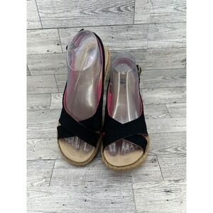 Crocs Leigh Wedge‎ Sandals Women 7 Black Pink Canvas Espadrille Ankle Strap Jute